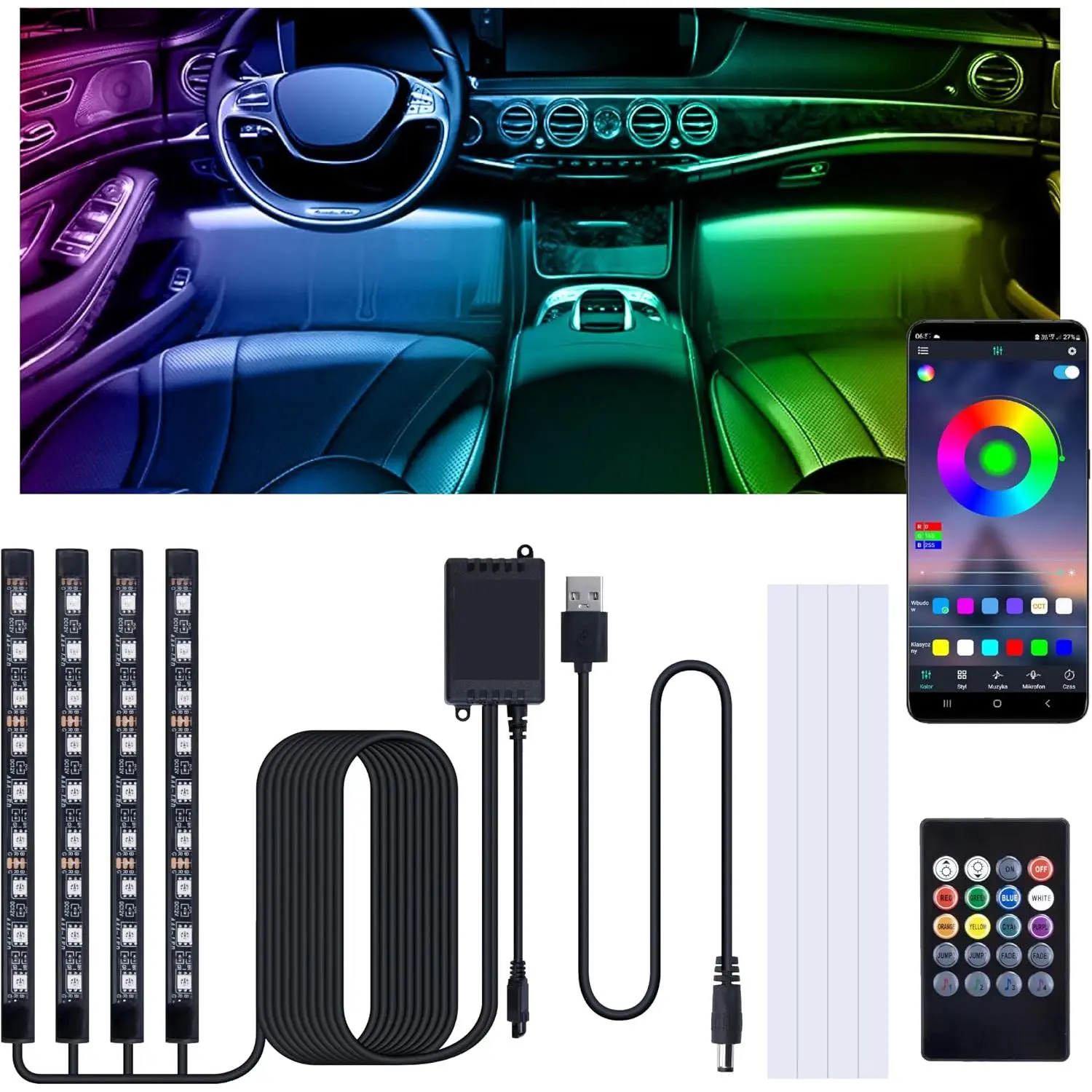 Led Lights Interior, Interior  Lights with USB Adapter | 5V LED Strip Light,  APP Remote Control, Sync , Color Change  Light for Inside,  Accessories for Women Men
