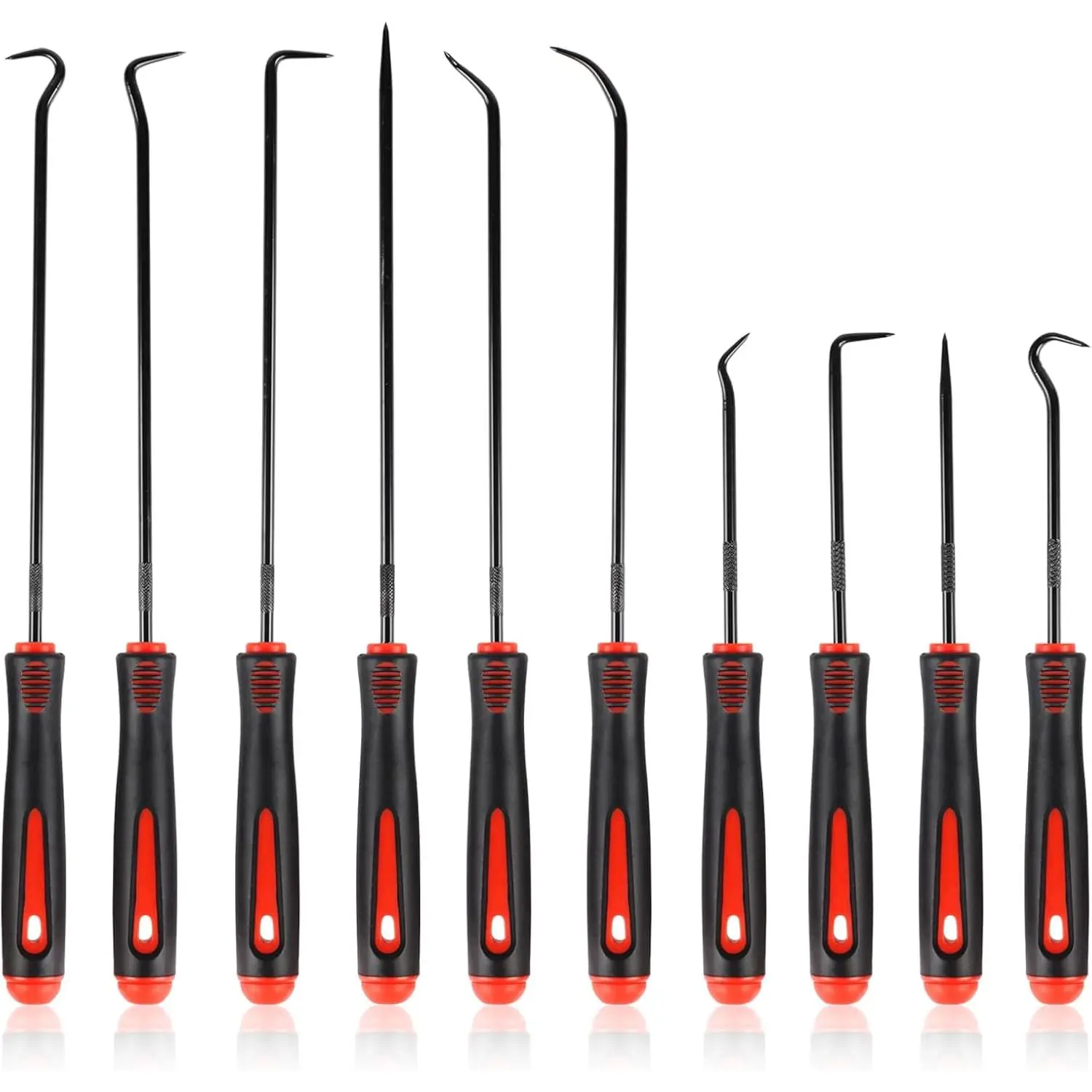 10 count Pick Set Mechanic, Hook and Pick Tool Set with Non-Slip Grip, Long & Mini Automotive Pick Set for O-Ring, Seal & Gasket Removal,  Repair, Mechanical and DIY Use(Red)