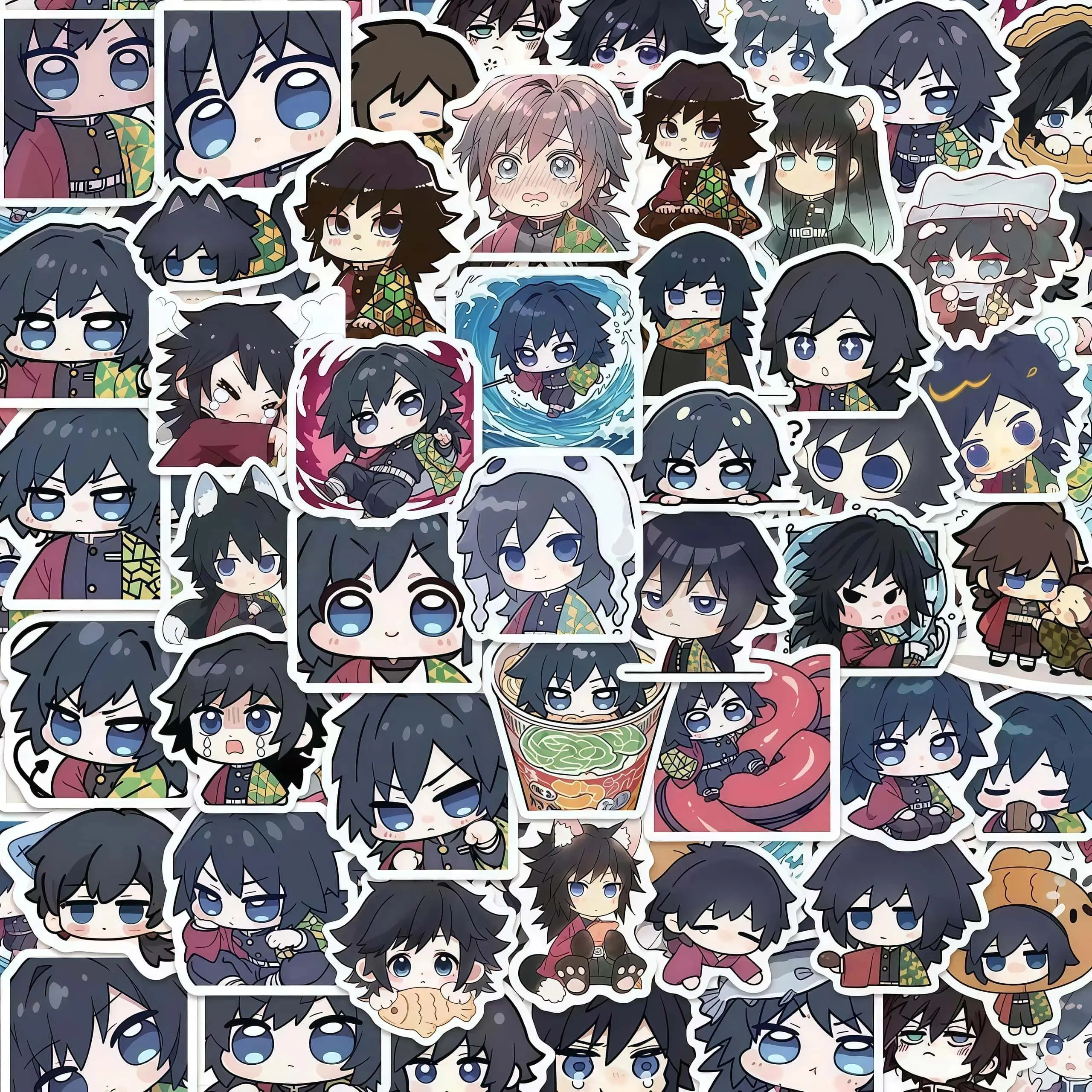 80Pcs Demon Slayer Giyuu Tomioka Chibi Sticker Pack, Cute Multi‑Pose Anime Decals for Laptop, Phone Case & Journal Decor