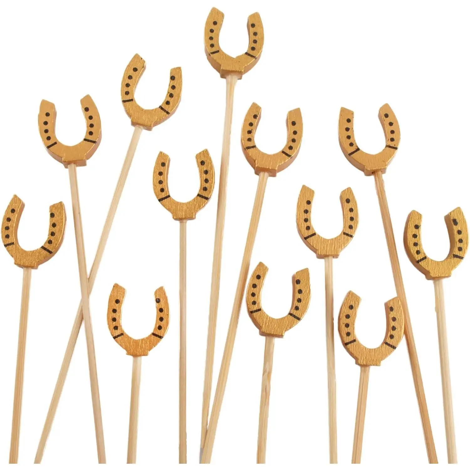 BambooMN 4.7" Decorative Lucky Horseshoe End Bamboo Cocktail Fruit Sandwich Picks Skewers for Catered Events, Holiday's, Restaurants or Buffets Party Supplies, 100 Pieces