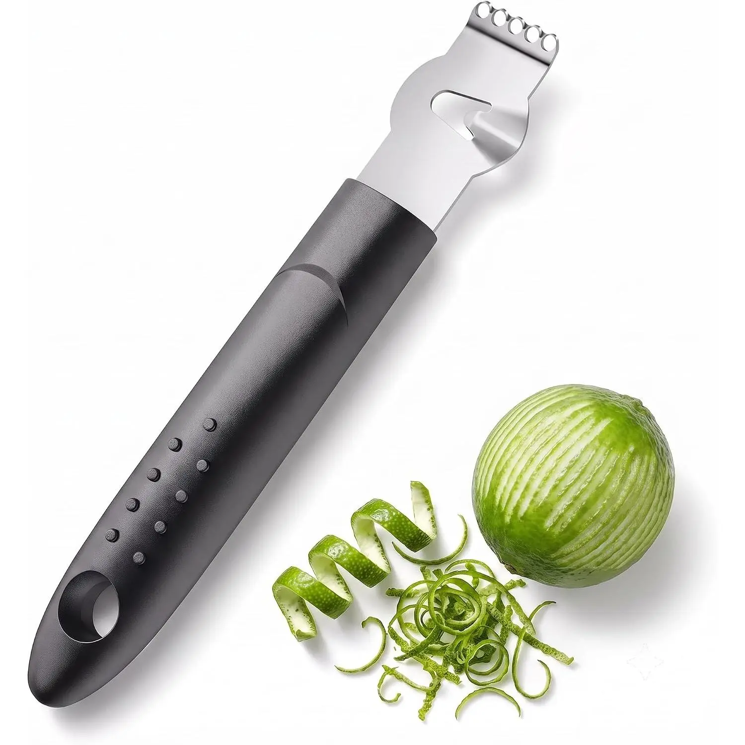 Citrus Zester Tool With   Citrus Peeler, Non-Slip Handle, Black