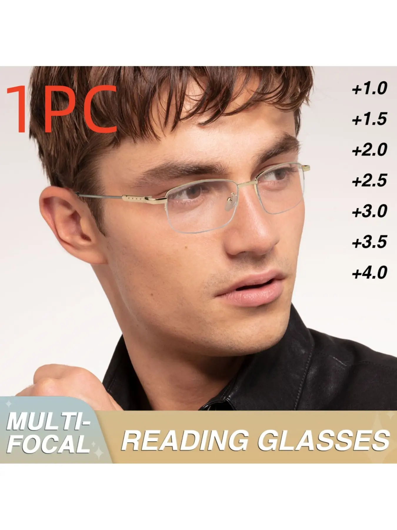 Progressive Multifocal Half Frame Reading Glasses, Soft Temple Comfortable Fit, Unisex Bifocal Eyeglasses, Near Far Use, Multi-Functional, Multifocal Readers