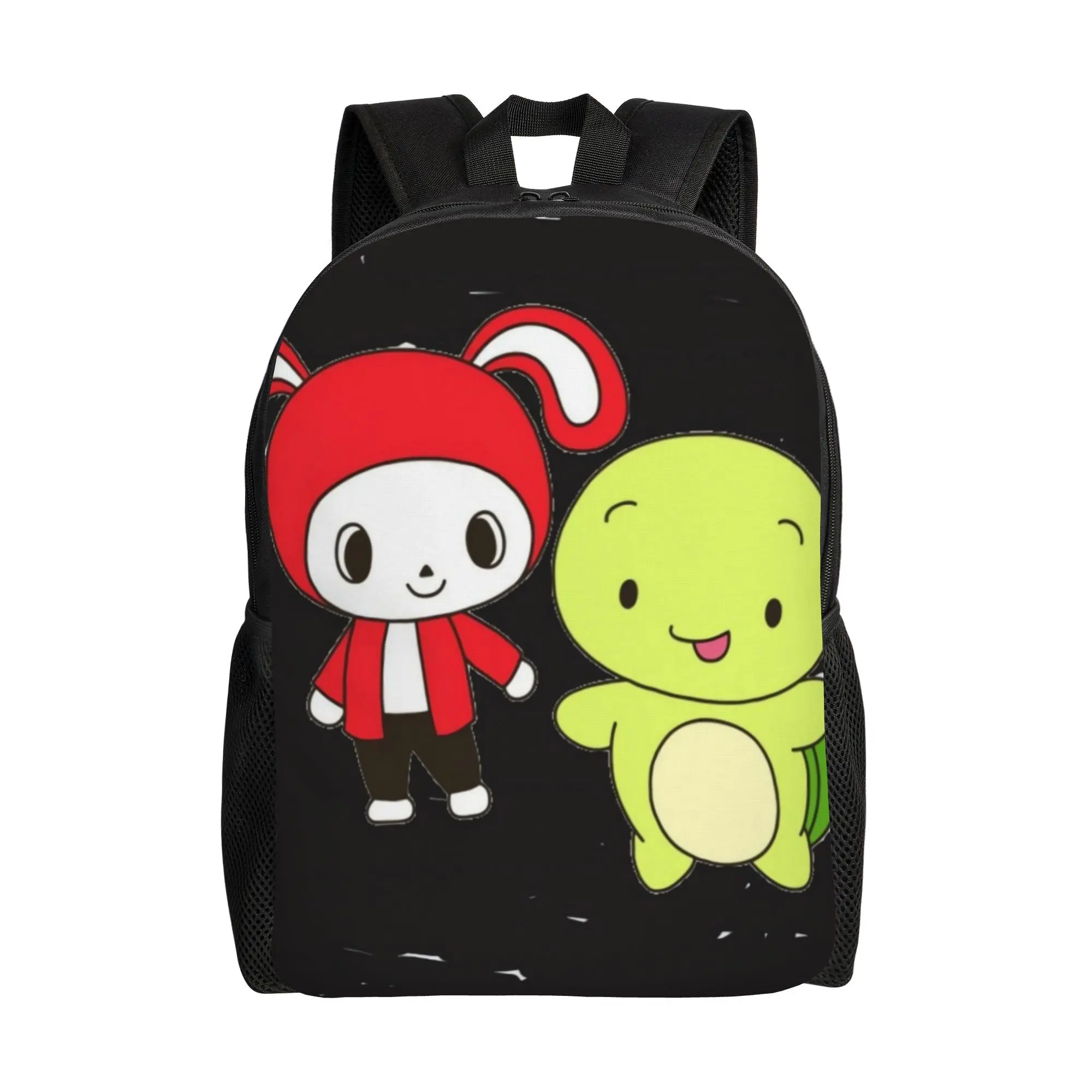 Cute Red Bunny & Green Turtle Cartoon Backpack, Simple Kawaii Anime Character 600D Oxford Kids Laptop Bookbag For Girls Toddlers Kindergarten Travel Minimalist Daypack Gift