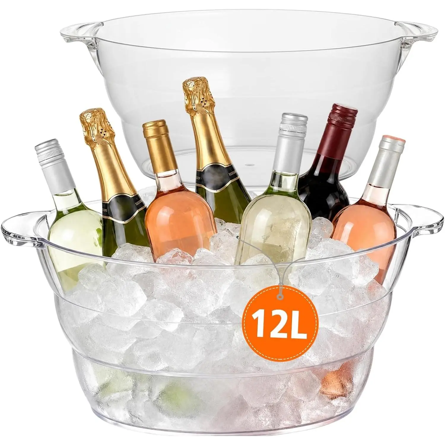 12L Clear Ice Buckets for Parties 2 Pack 18.5"×11.2"×9.1" | Large Party Tub with Handles, Ideal for Champagne Beer Wine Chill