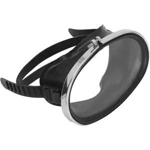 Diving Goggles, HD Tempered Glass PVC Oval Shape Anti Fog Single Lens Goggles for Fisherman Black (L), Large, b2h31k094r-12