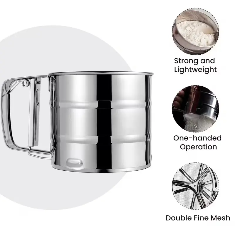 Stainless Steel Flour Sifter, Dual Layer Fine Mesh, Hand Crank Sugar Powder Blender, Ideal for Halloween, Christmas, Thanksgiving
