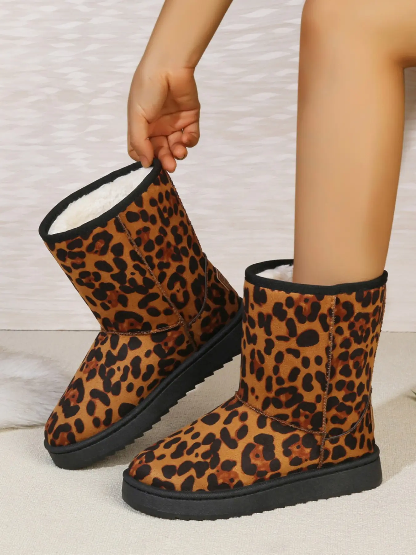Leopard Print Snow Boots, Fleece Lined Warm Cotton Boots, Non-Slip Thick Sole Winter Boots, Plush Women's Boots for Fall & Winter