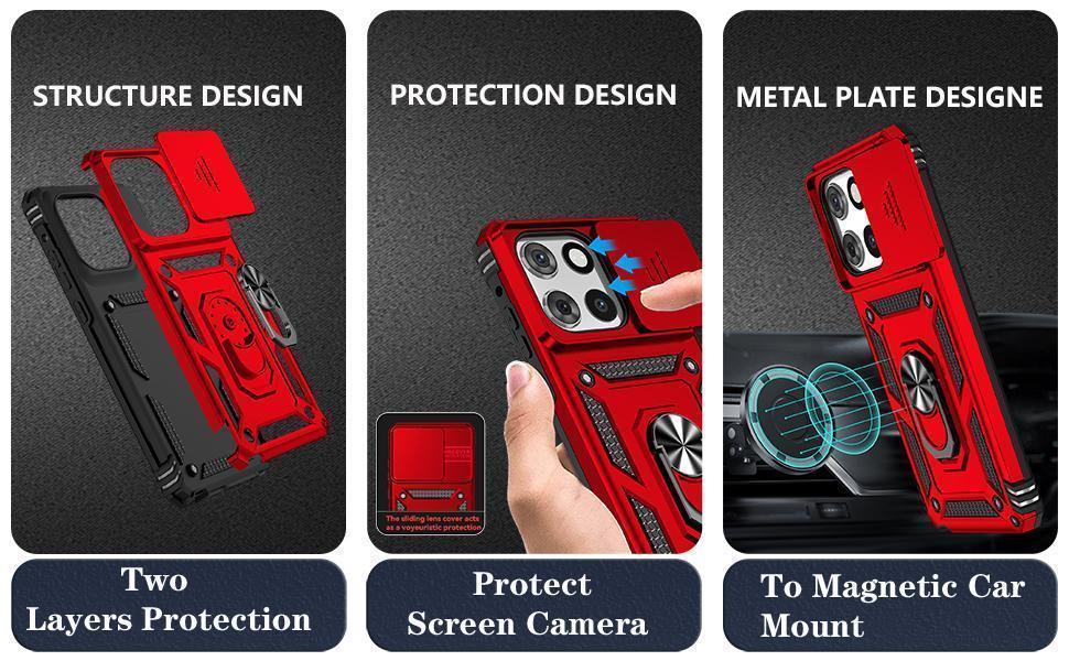 Phone Case for Motorola Moto G Stylus 5G 2025 Case with HD Screen Protector & Slide Camera Cover & Kickstand, [Military-Grade] Phone Case for Moto G Stylus 5G 2025,Red