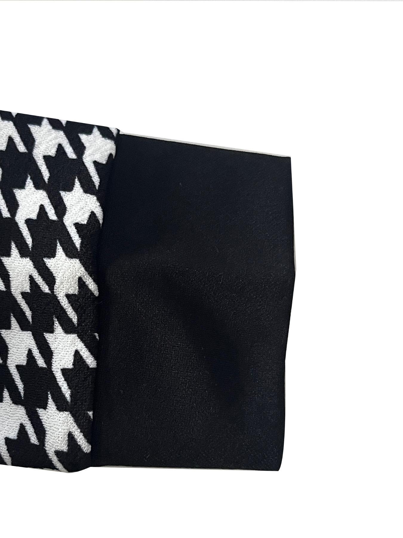 Women's Houndstooth Patchwork Print Pocket Zipper Design A Line Dress, Chic Elegant Stand Collar Long Sleeve Short Dress for Spring & Fall, Casual Everyday Wear, Ladies Clothes for Daily Wear