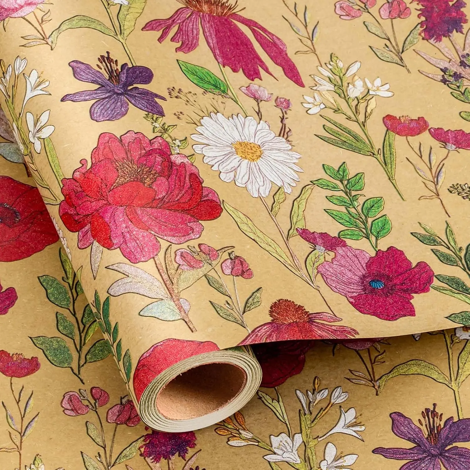 Wildflower Mini Roll Wrapping Paper - Thick Grid Lines Packaging Paper for Birthday, Christmas (17x16.4 ft), Thick Paper