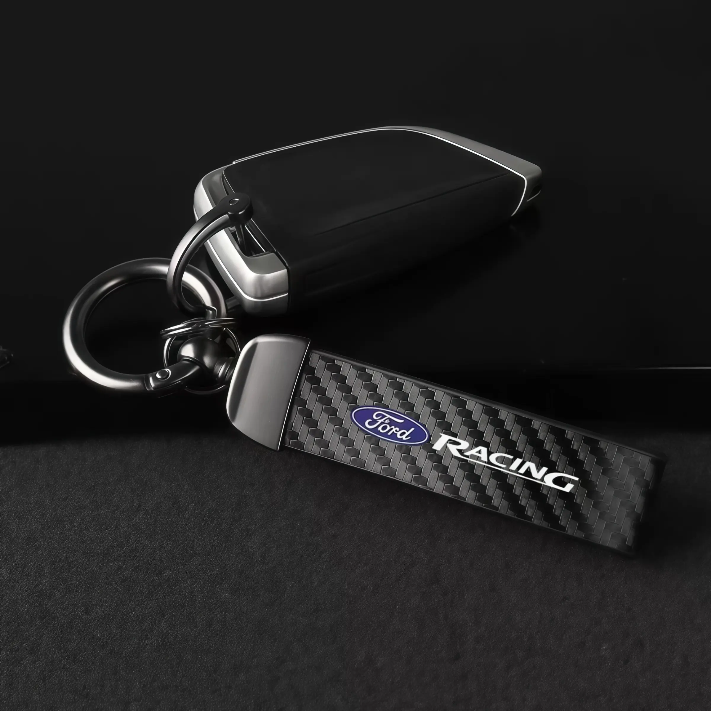 Leather Car Metal Keychain Key Ring, Universal Car Key Holder for Ford Models, Automotive Decoration Accessory, Durable and Stylish Design