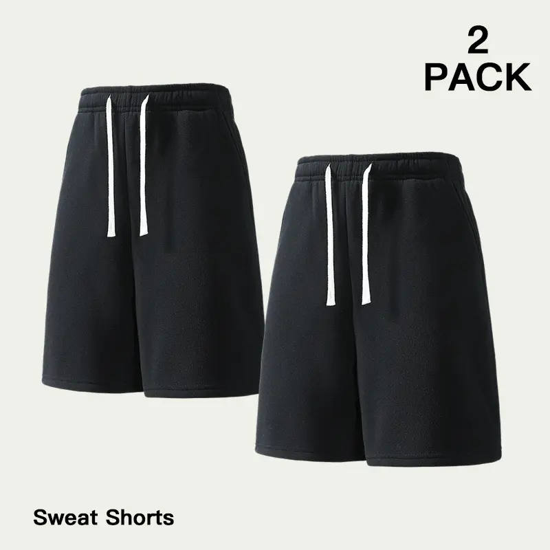 Men's 2 Pack Solid Color Sweat Shorts, Two Same Color Pairs, Relaxed Fit Drawstring Elastic Waist Lounge Shorts with Pockets for Gym, Travel, Running and Everyday Summer Wear