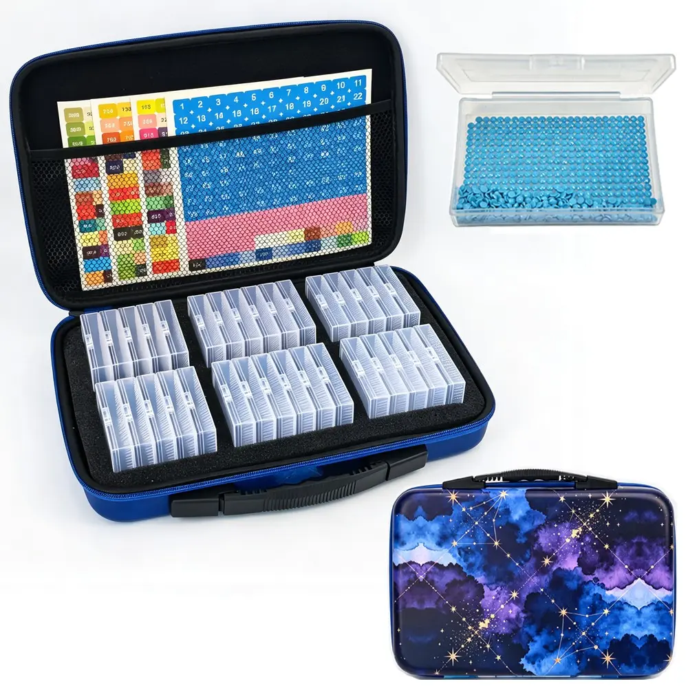 Leather Starry Series Storage Bag, Includes 32 Round Drill Boxes and Stickers, Diamond Painting Tool Accessories, Convenient Organizer, Craft Organizer
