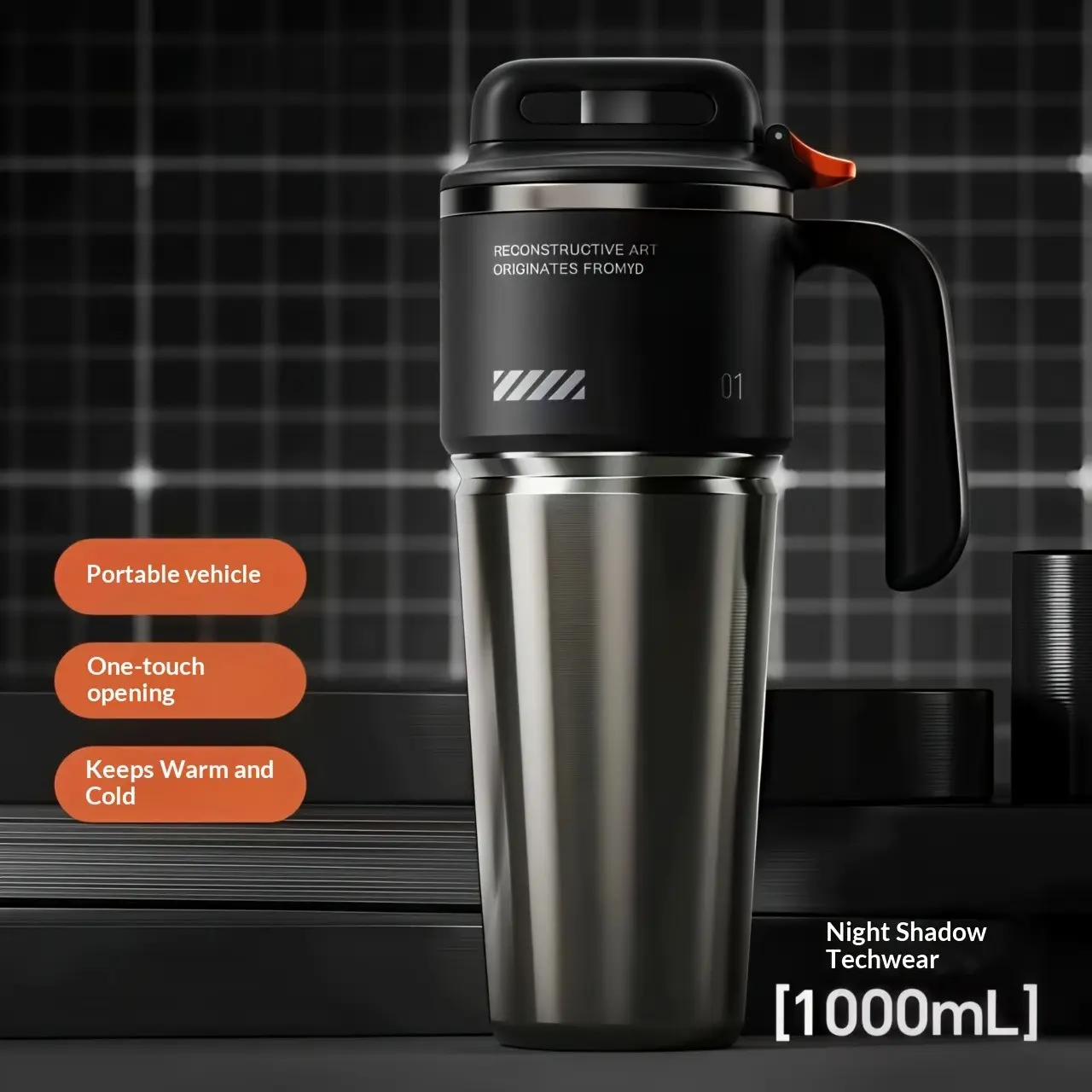 Stainless Steel Vacuum Cup, Giant Ice Cup with Handle, Car Cup with One-Button Lid, Portable Outdoor Suction Cup with Handle