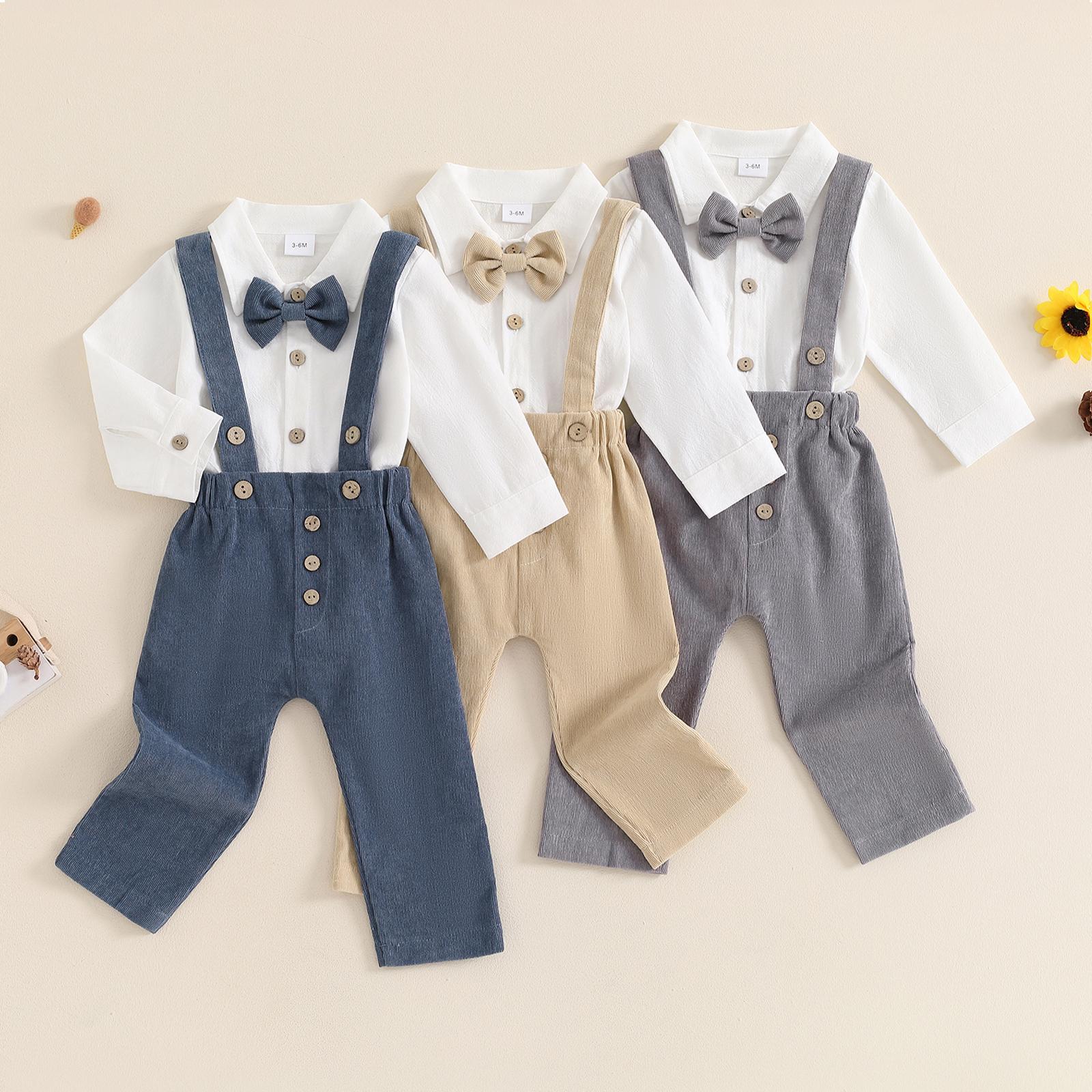 Newborn Infant Baby Boy Clothes Suit Bowtie Dress Romper+Suspender Pants Overalls Gentleman Wedding Outfits Formal