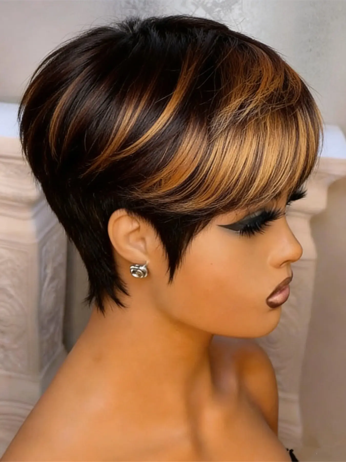 Pixie Cut Human Hair Wigs, Burgundy Natural, Short Straight Wig for Women, Daily Party Cosplay Gift Use