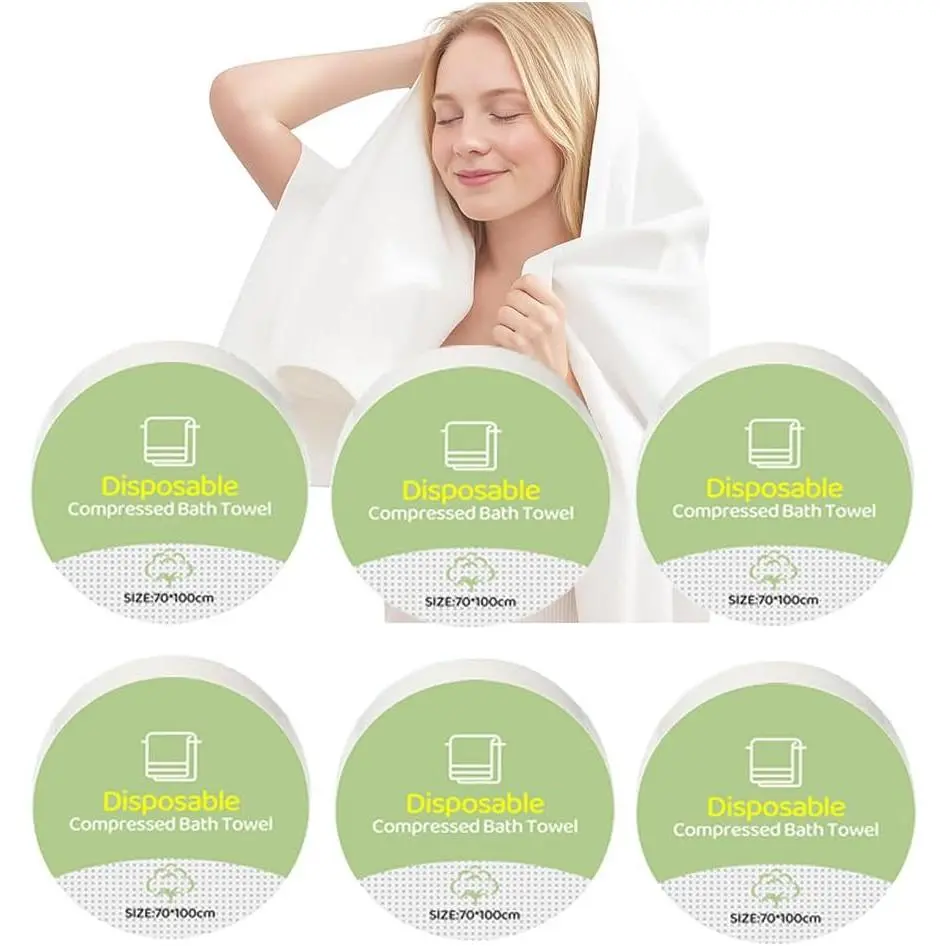 6 count Compressed Bath Towel Tablets for Travel, Disposable Towels for Camping, Hiking & Hotels,  Absorbing Portable Travel Bath Towels, Individually Wrapped 27.5 x 40 Inch