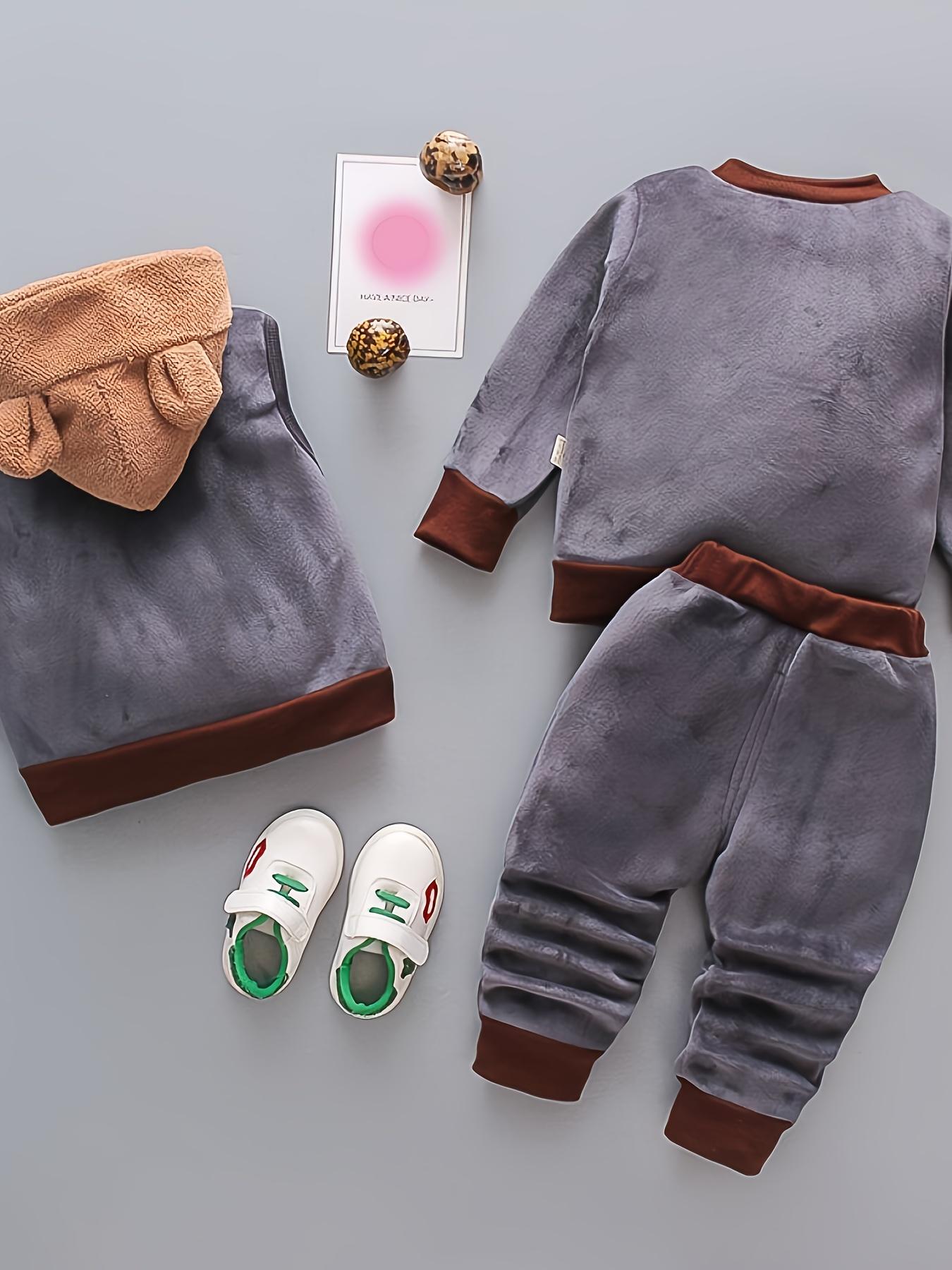 [Winter Bear Set] 3pcs Girls' Winter Bear  Set - Hooded Vest & Pants with Bear Face Hoodie, Thickened Pink & Brown Outfit, Cozy Full Ensemble for Playtime, Christmas & Casual Attire (Easy-Care Baby Clothes), Perfect for Outdoor