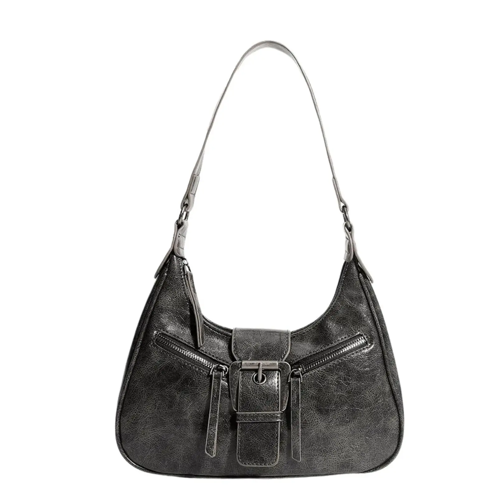 Women Hobo Shoulder Bag Vintage Y2K Distressed Leather Baguette Handbag Metal Buckle Zipper Pocket Crescent Underarm Purse Adjustable Strap Ladies Cell Phone Wallet Shoulder Bag Large Capacity Wear-resistant Multifunctional Retro Design For Streetwear Dai