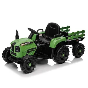 24V Kids Electric Ride-On Tractor with Trailer, 200W*2 Power, Parent Remote Control, LED Lights, Bluetooth USB MP3 Player, 3 Speeds (3.11-4.97mph), Ideal for 3-4 Years Old Kids