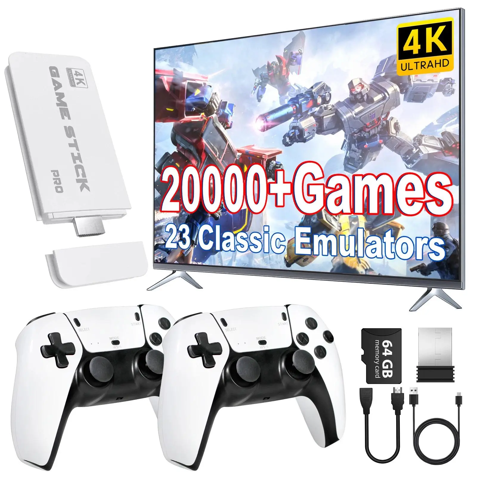 M15 Retro TV Game Console, 2.4G Wireless Dual Controllers, Game Stick with 20000+ Classic Titles, 23 Classic Emulators for 2-Player Gaming