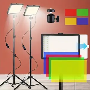 2packs/3packs Photography Lighting Kit Dimmable Video Studio Streaming Lights Video Fill Light with Adjustable Tripod Stand And RGB Color Filters for Table Top/Photo Video, for Live Streaming