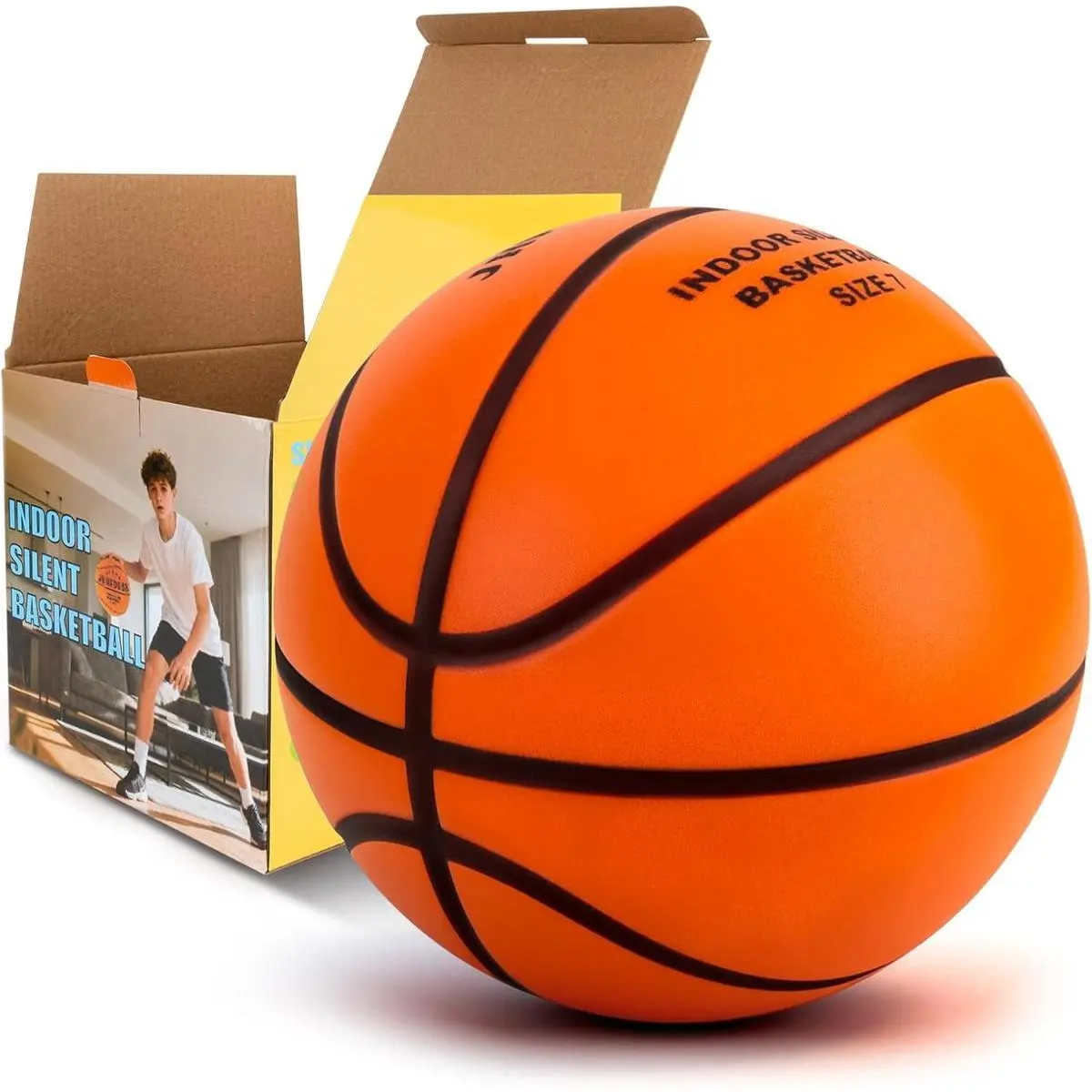 Silent Basketball Size 7 (29.5"), Indoor Quiet Foam Basketball Airless for Dribbling & Indoor Training, Soft Soundless Basketball for Restore Without Deformation, Real Feel Higher Bounce Quieter