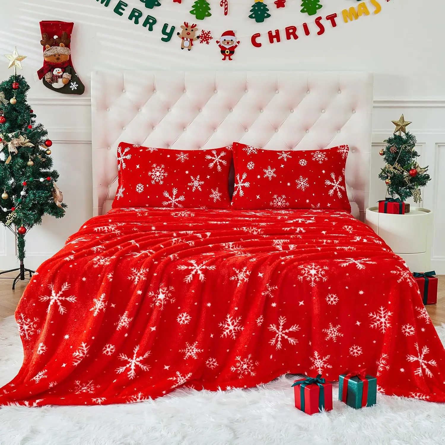 Christmas Faux  Sheets, Luxury Ultra Soft Fleece Bed Sheets Set,  Plush  Bedding for Fall Winter, Cozy Warmth, No Shedding, 4 count,