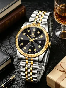 Men's Quartz Watch, Stainless Steel Strap, Calendar Function, Dial Design, Perfect for Daily Wear, Parties, Gifts, Round Quartz Watch