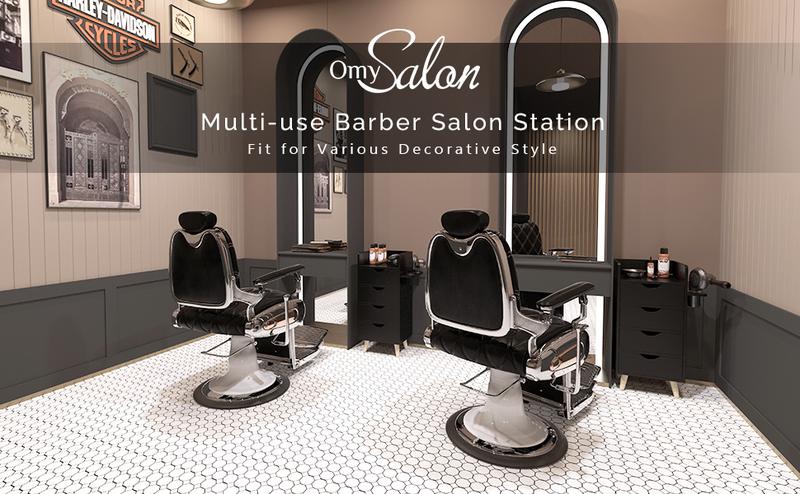 OmySalon 4-Layer Salon Storage Cabinet, Beauty Barber Salon Styling Station Organizer Equipment, Hair Stylist Station Set with 2 Hair Dryer Holders, 4 Drawers and Raised Table Legs