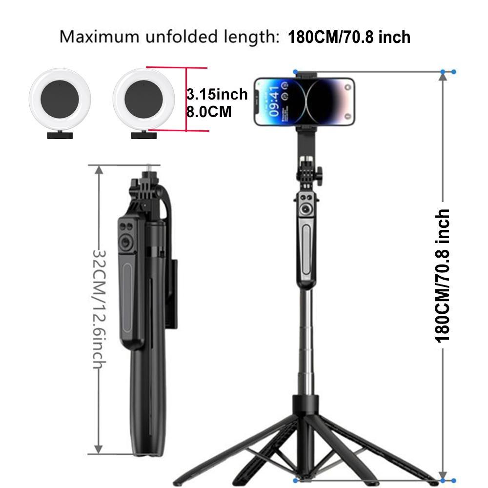 70-inch Selfie Stick Tripod with 2 Fill Lights, Portable Foldable Selfie Stick Tripod with Wireless Remote Control, Smart Shooting Phone Stand for Video Vlog Live Stream, Travel Tripod