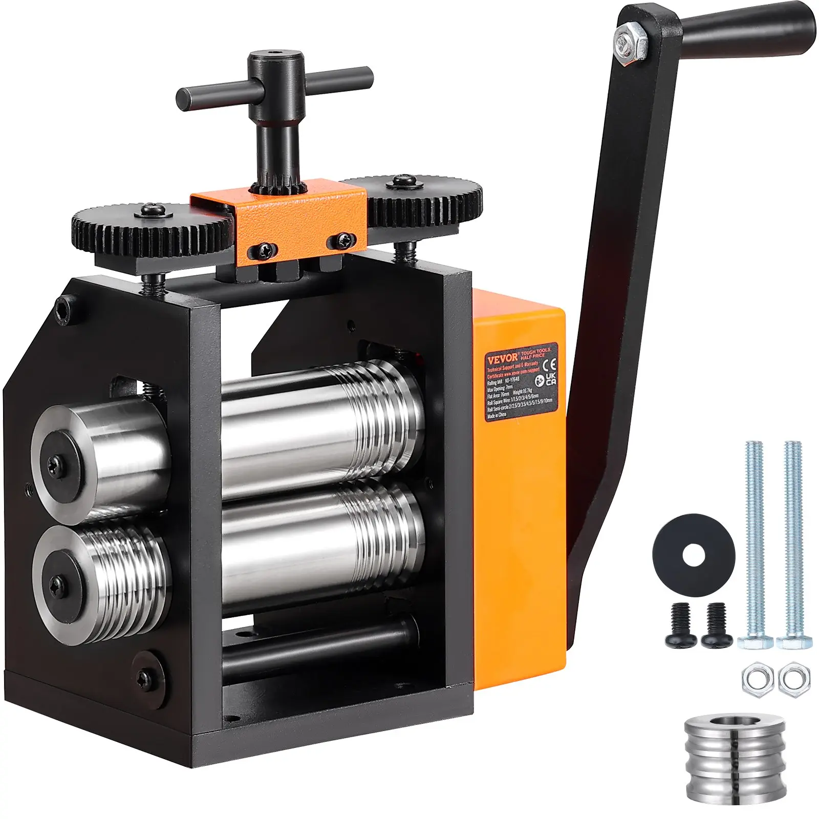 VEVOR 3-in-1 Jewelry Rolling Mill Machine, 2.95"/75mm Roll Width, 1:2 Gear Ratio, 0.03-6.5mm Press Thickness, for Metal Jewelry Sheet, Square Wire Making