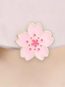 Romantic Pink Cherry Blossom Enamel Pin, Gold Rim & Rose Red Stamen Design Badge, Fashion Accessory, Best Gift for Friends