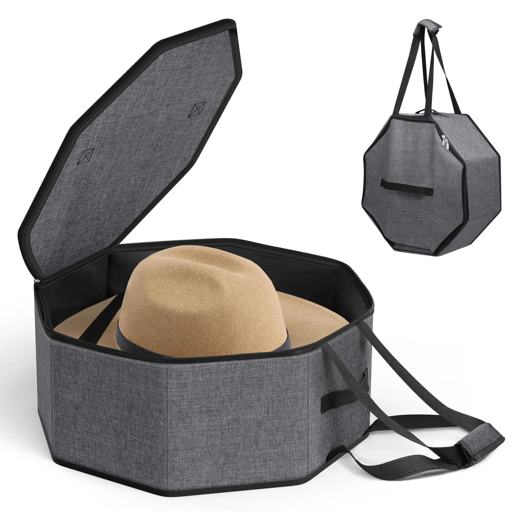 3-Pack Collapsible Cowboy Hat Storage Boxes with Handles and Shoulder Straps – Portable Dustproof Hat Organizer for Travel and Home – Fits Multiple Hat Types