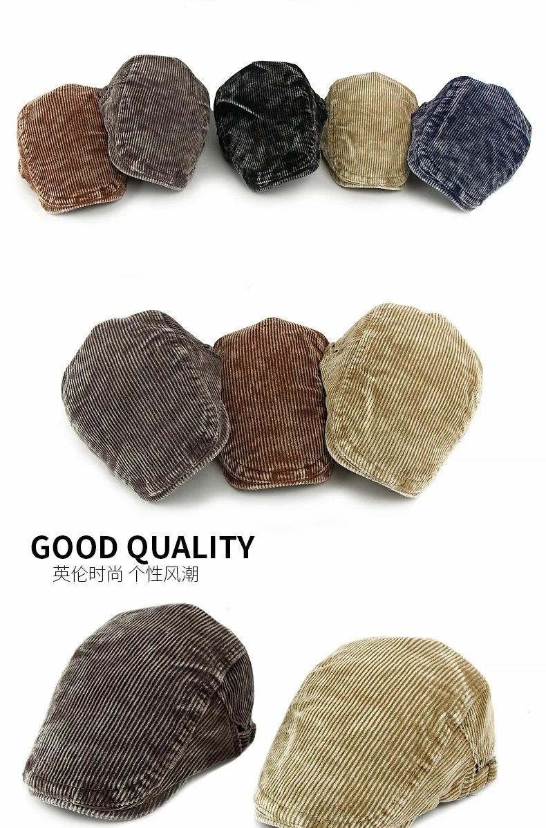 Autumn New Hat for Men and Women Corduroy Beret British Retro Forward Cap Casual Duckbill Cap Washed Cotton