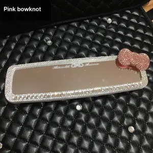Bling Bowknot Rhinestone Car Interior Rearview Mirror Decoration Diamond Crystal Car Rearview Mirror for Girls Auto Accessories