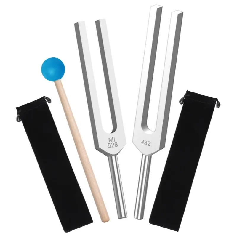 Tuning Fork Set (2 Pieces, 432hz, 528hz), Percussion Instrument, Includes Accessories, Ideal for Yoga and Meditation, Relaxing Sound Vibration Experience