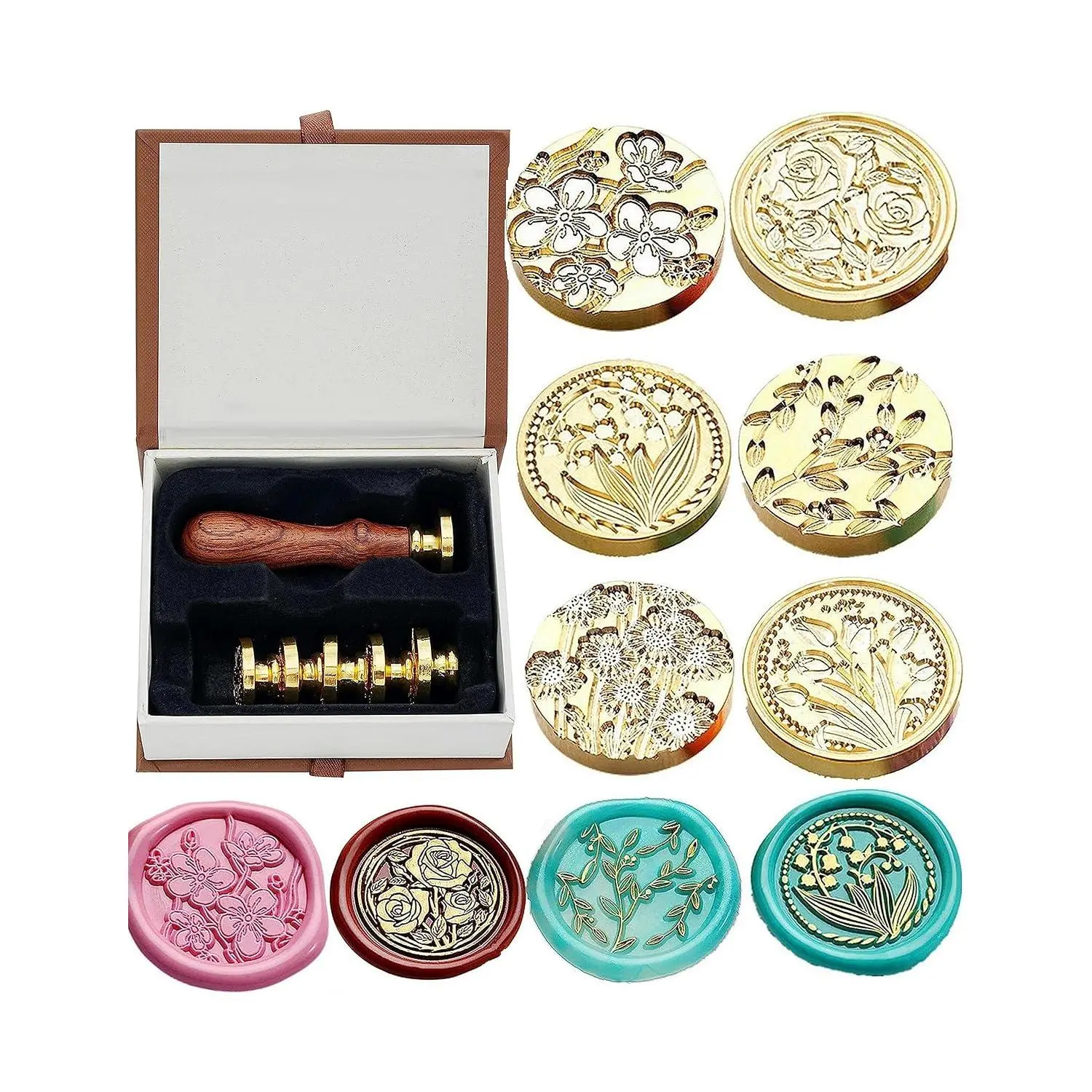6 count Flower Wax Seal  Set, Cherry Blossom Rose  Orchid Branches  Various  Sealing Wax  for Wedding Invitation, Envelopes, Party, Birthday, Christmas Card,  Wrap
