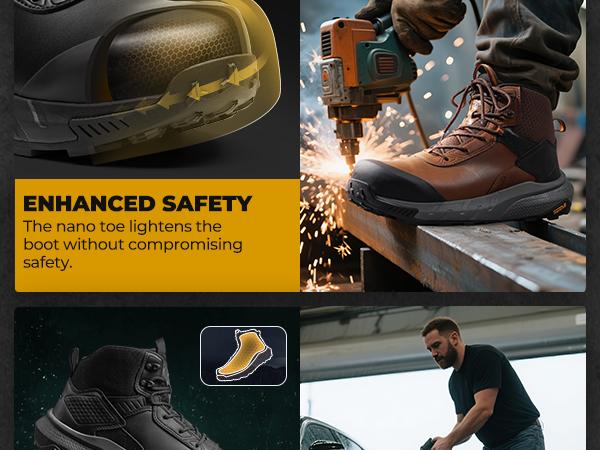 【Nano Composite Toe】NORTIV 8 Waterproof Composite Toe Work Boots for Men Lightweight Non-Slip ASTM F2413-18 Safety Boots for Warehouse Construction VaporGuard-Nano Round Toe Closed Toe Shoe Black Worker Walking Shoes