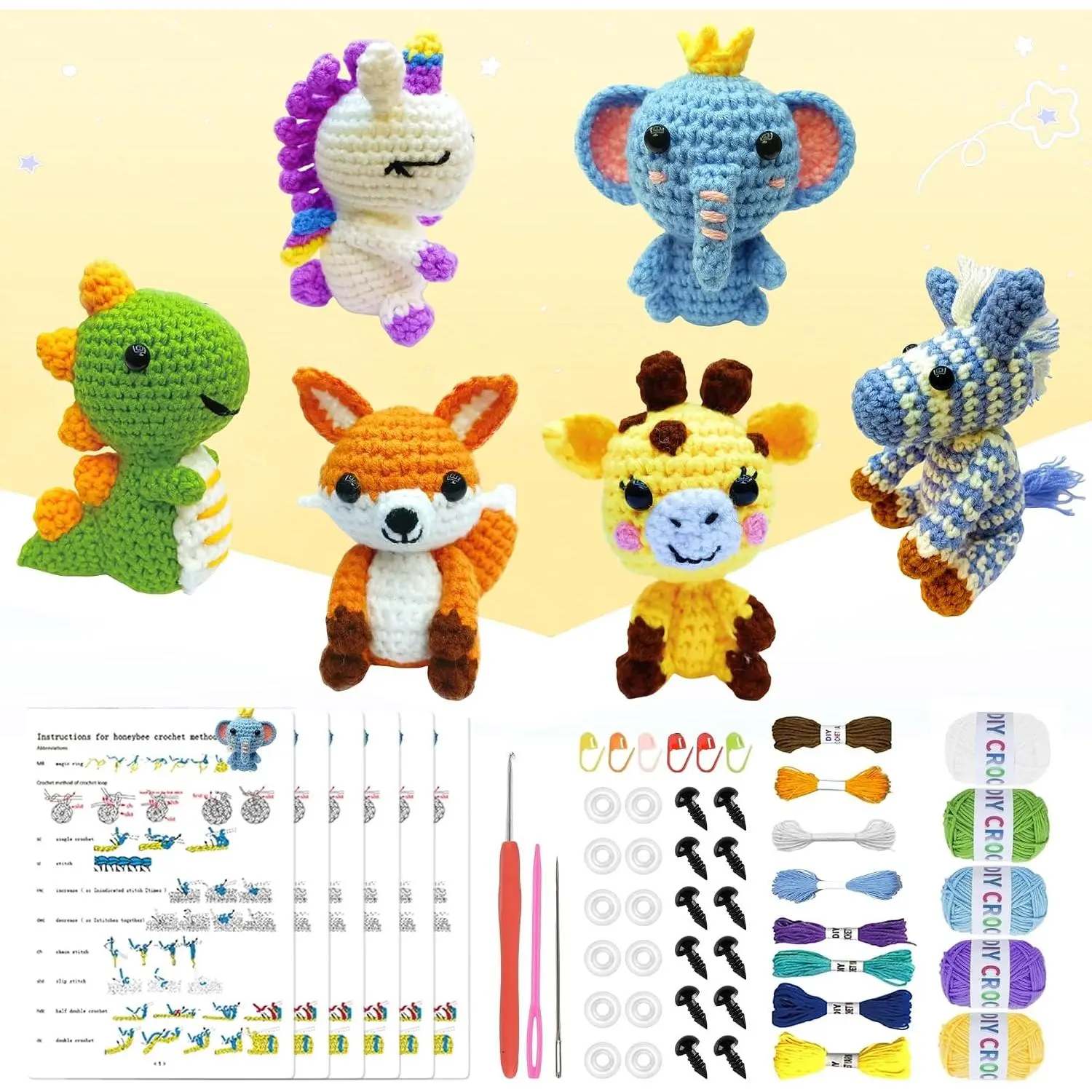 6 count Crochet Kit for Beginners, 2026 DIY Craft for Adults,   for Crochet Lovers, Crocheting  Kits with Step by Step Videos,Yarn,Crochet Hook,Birthday Holiday