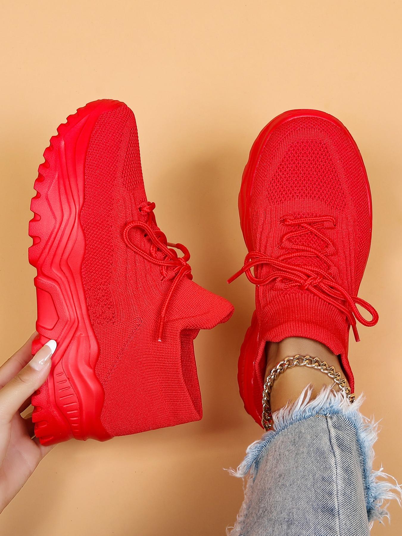 Women's Fashion Sportive Plain Color Lace Up Sneakers, Casual Comfortable Sports Low Top, Trendy Mesh Breathable Shoes for Daily Life, Breathable Walking Sneakers, Thick Sole Sneakers