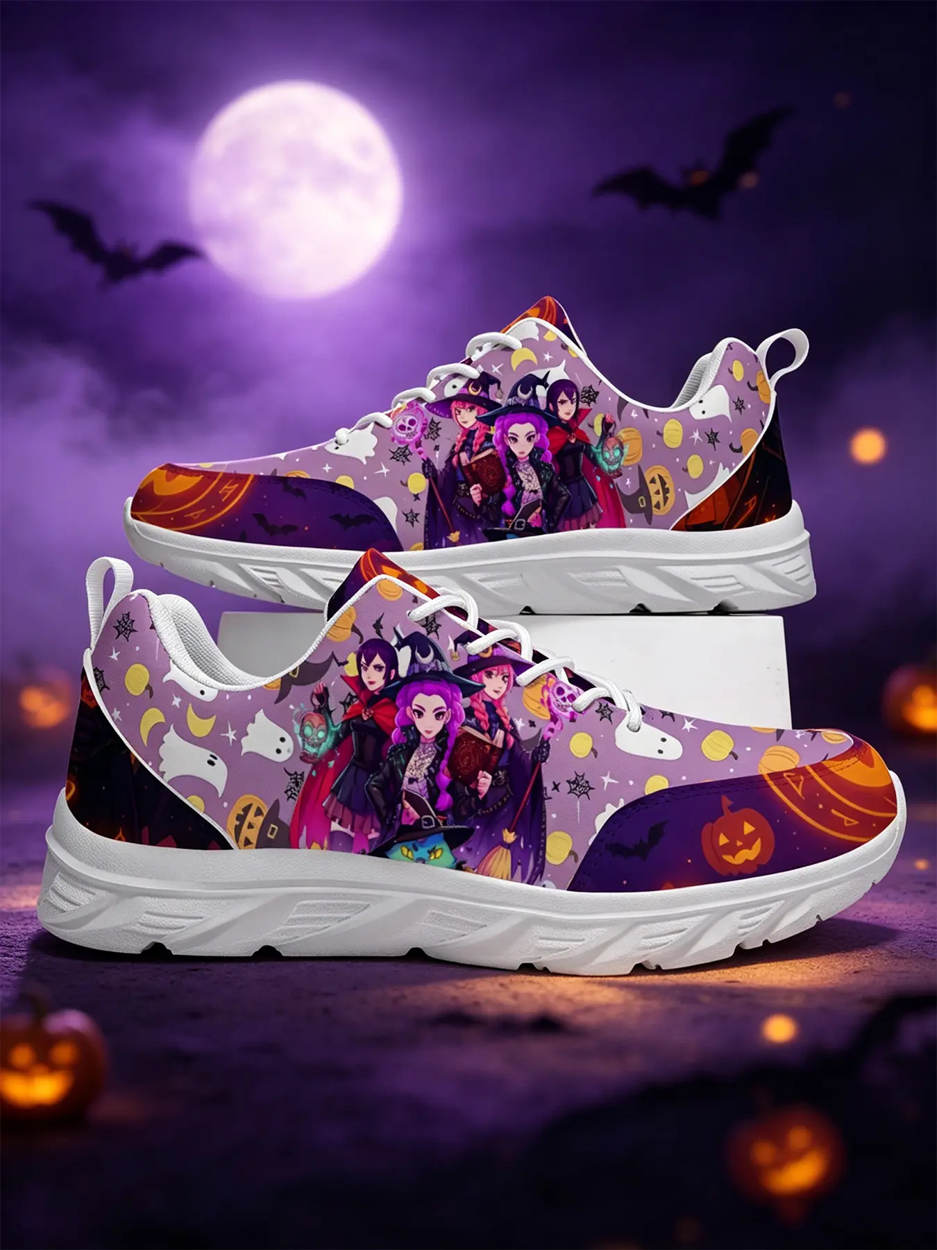 Halloween Print Unisex Adult Casual Sneakers Girl Group Design Low Top Comfortable Sports Running Shoes For Daily Wear Non-Slip Wear-Resistant Fashion Cushion Sneakers Holiday Gift