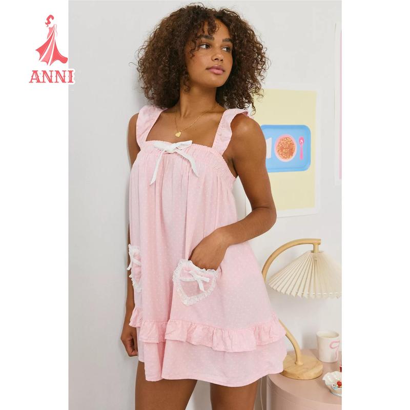 Women's Ruffle Strap Mini Dress Sleeveless Square Neck Bow Front Flowy Dress Summer Babydoll Dress