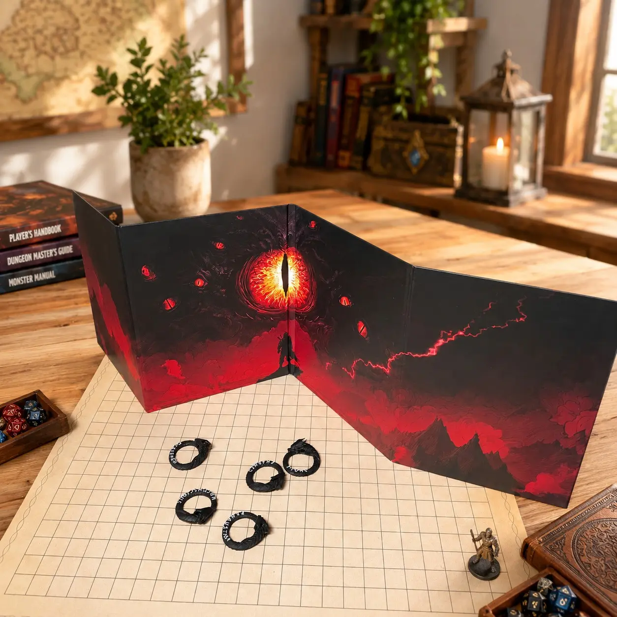 Tabletop Game Master Screen, Abyssal Giant Eye Design, 33x99cm, Fits A4 Rulebook, Replaceable Inner Pages, Dm Gaming Accessory