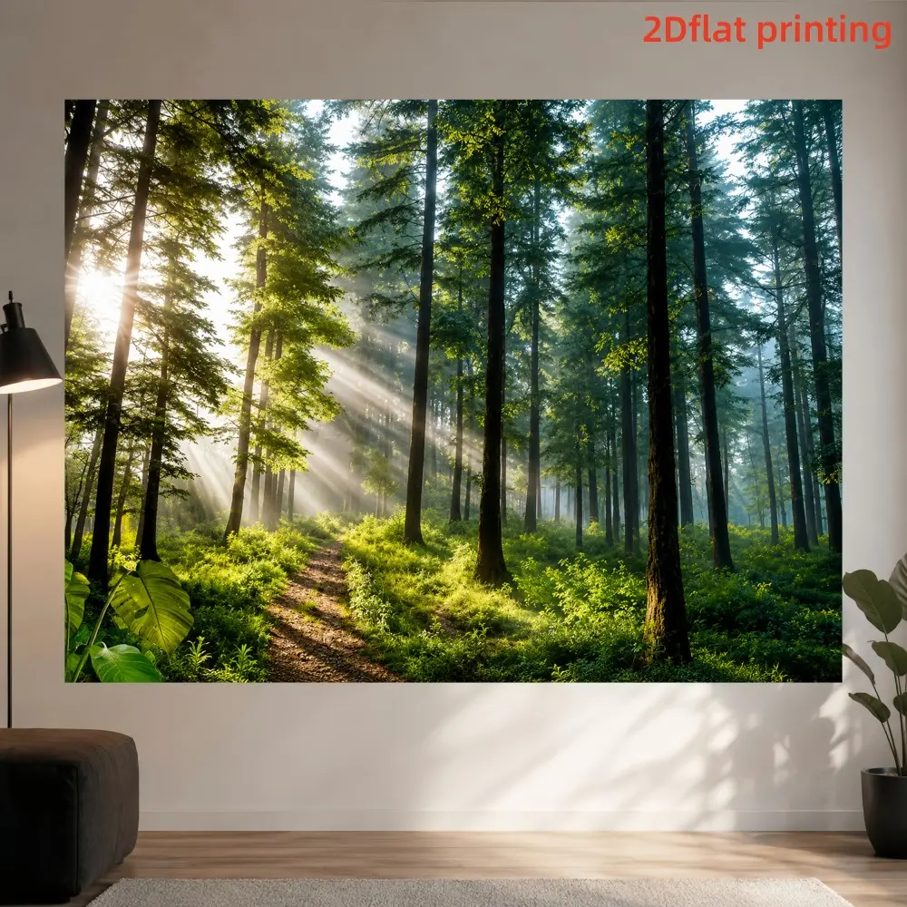 1PC 2D flat forest sunshine dense forest green plants natural photography background cloth polyester fiber suitable for forest style photos, outdoor style shooting, garden bedroom living room office decoration, Home Wall Hanging