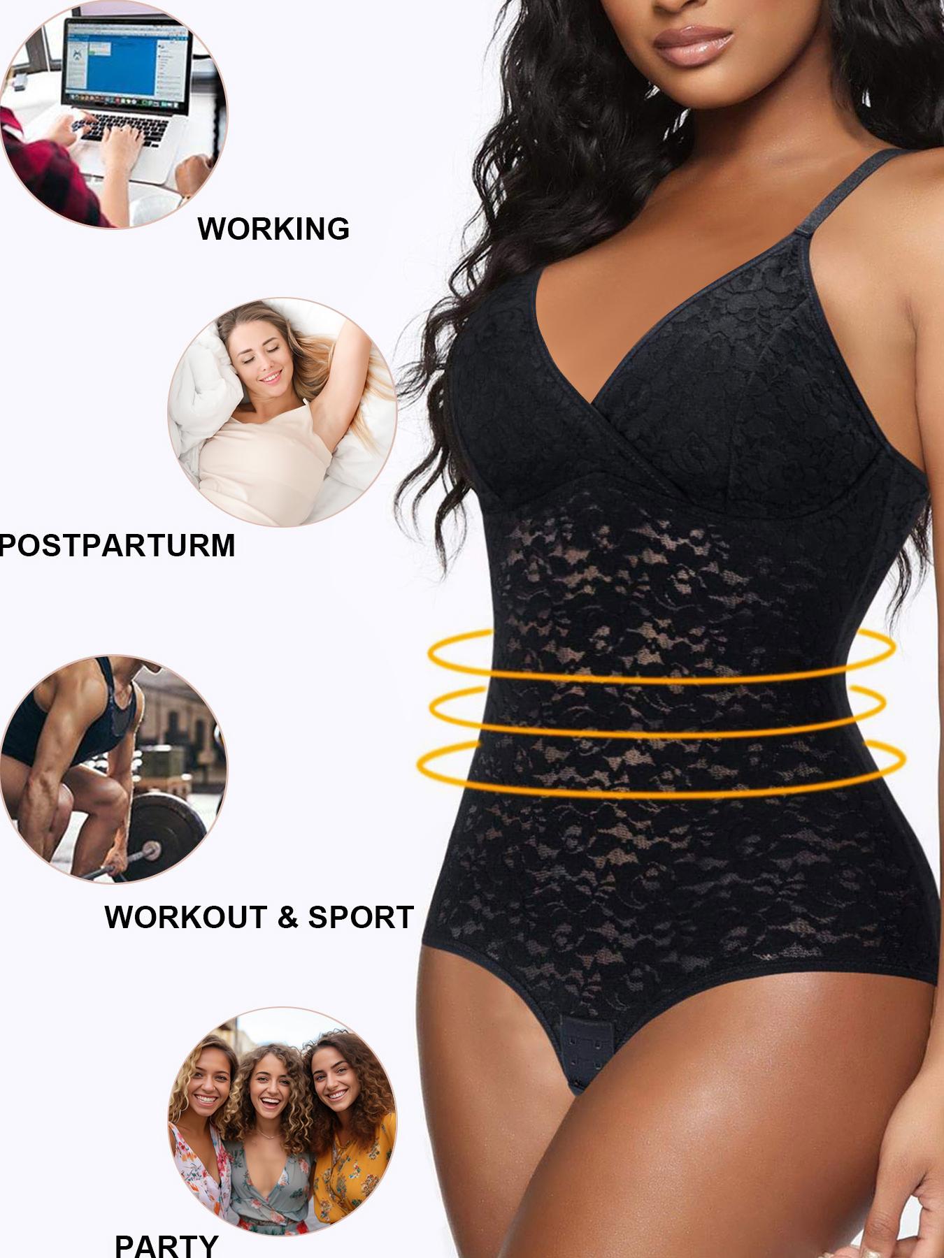 Plus Size Floral Lace Adjustable Strap Shapewear Cami Bodysuit, Breathable Comfortable Hook & Eye Closure Crotch High Stretch Shaper, Women's Shapewear for All Seasons