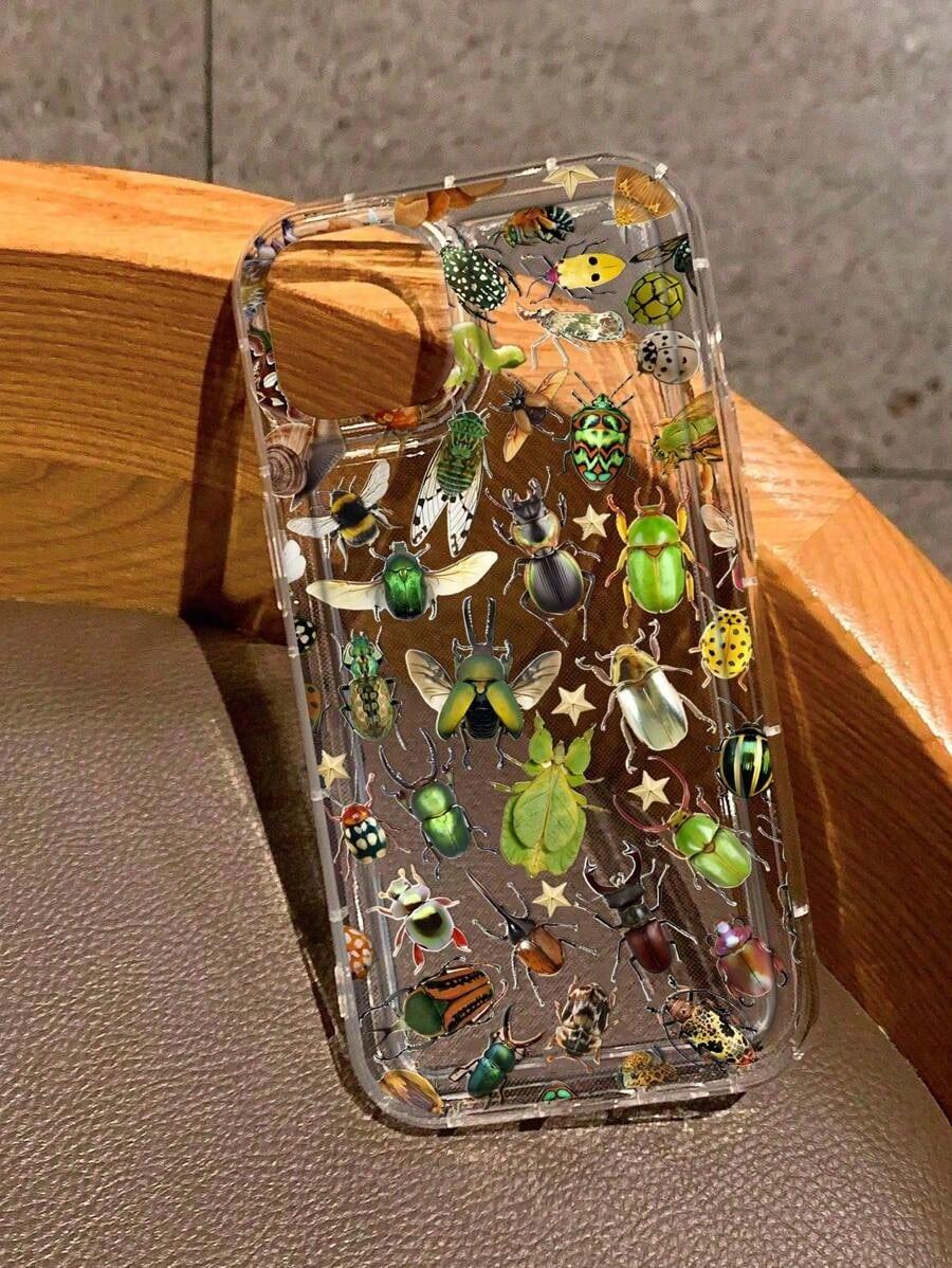 1pc Insect Pattern Print Full-Body Protection Shockproof Anti-Fall TPU Soft Rubber Phone Case Suitable For IPhone17/IPhone17 Air/IPhone17 Pro/IPhone17 Pro Max/16 Pro Max/15 Pro Max/14 Pro Max/13 Pro Max/12 Pro Max