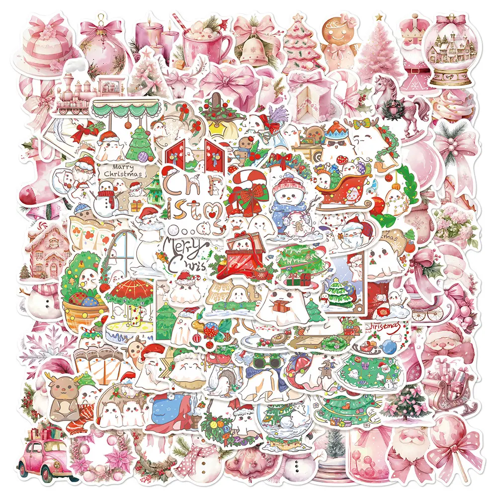 100pcs Cartoon Christmas Stickers, Cute Stickers, Decorative Office Stickers, Suitable for Crafts and DIY Projects, Durable Material, Easy To Apply, Excellent Holiday Gifts.