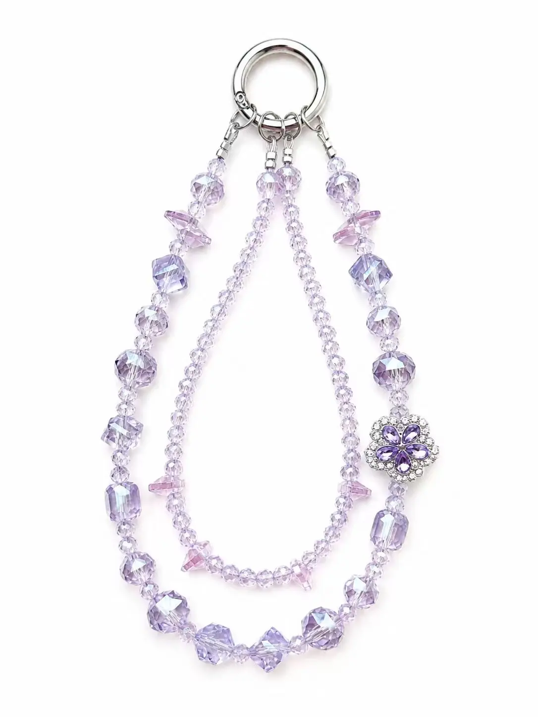 Lavender Purple Cut Crystal Smartphone Strap (Set of 2), Flower Jewel Key Holder SJ 705