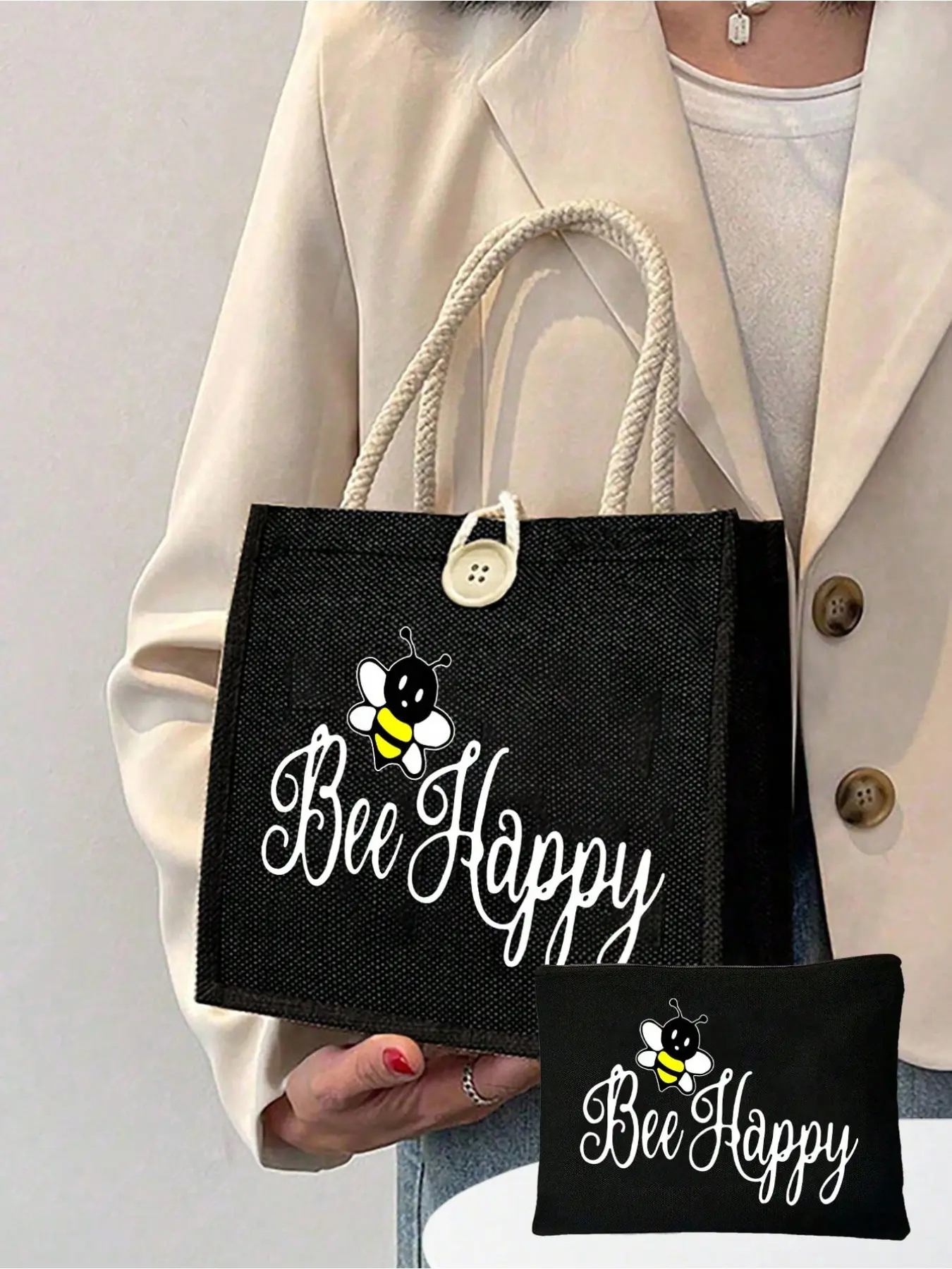 Multifunctional Handbag with Cute Bee Pattern, Holiday Style Letter Design, Ideal for Weddings, Birthdays, Beaches, Teacher's Day Gift Bag